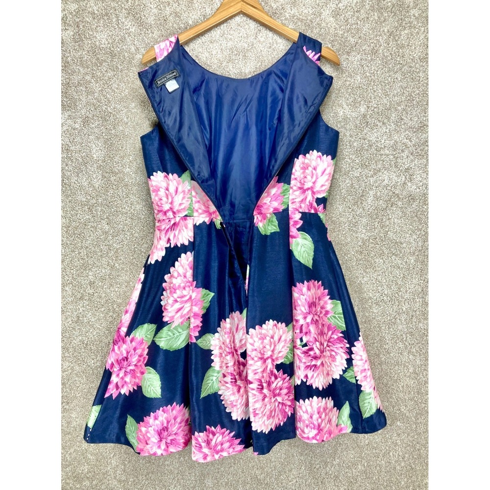 Jessica Howard Floral Fit & Flare Dress Womens 8 Navy Pink Summer Spring Party - Picture 5 of 12